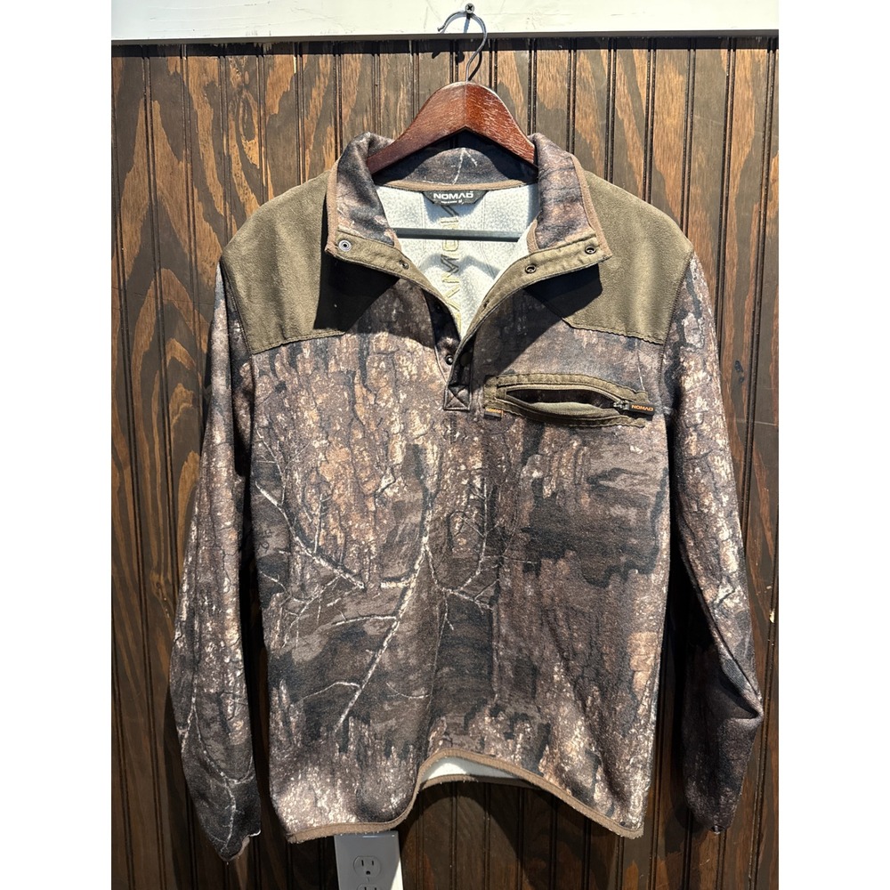 Nomad Mens Harvester Fleece Quarter Snap Pullover Mossy Oak Bottomland Camo L